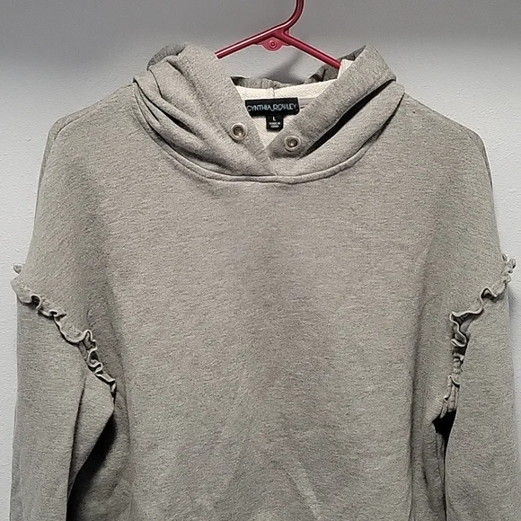 Cynthia Rowley Gray Ruffled Hoodie Sweatshirt - Picture 2 of 3